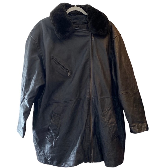 WILSONS Vintage Brown Leather Coat with Faux Fur Collar, Size XL. - Picture 1 of 17